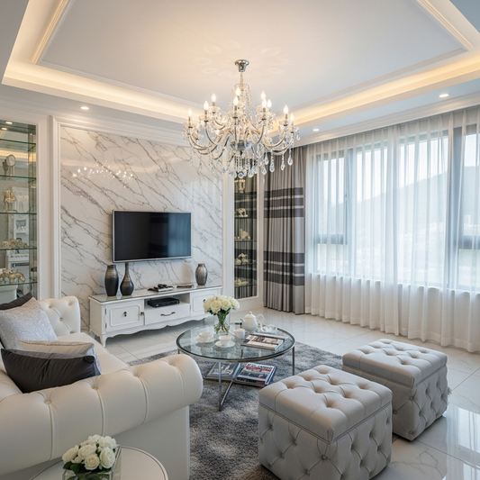 French Semi-Recessed Crystal Ceiling Light