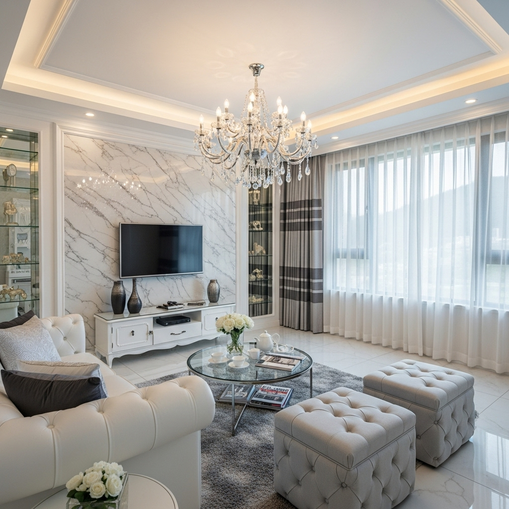 French Semi-Recessed Crystal Ceiling Light